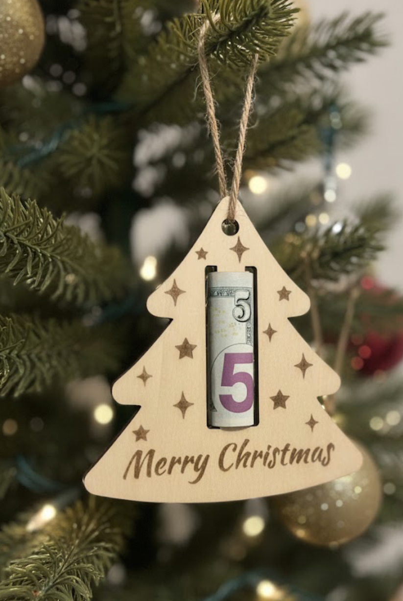 Wooden money Merry Christmas tree