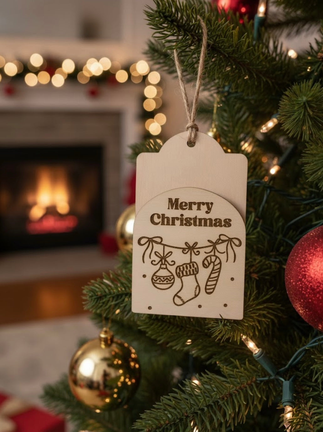 Merry Christmas stocking garland gift card holder