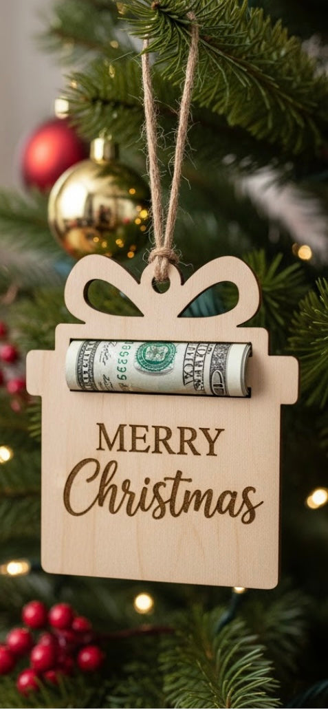 Merry Christmas Present money ornament